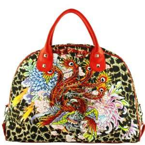  Ed Hardy Isabelle Animal Print Carry On Tote Satchel Bag 