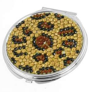 Tri Colors Crystal Leopard Print Round Two Sided Makeup Mirror