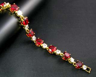 Red Ruby Yellow Gold GP Tennis Bracelet Hand Chain  