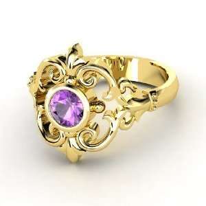  Winter Palace Ring, Round Amethyst 14K Yellow Gold Ring Jewelry