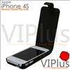 Genuine Leather Flip Case Slim Cover Holster Apple iPhone 4 4S Black 