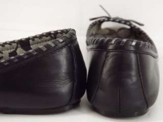 Womens shoes black leather Coach Noella 9 M comfort peep toe flat 