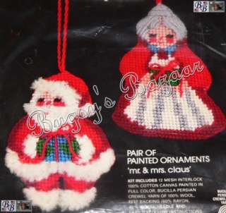 Vtg Bucilla Mr. & Mrs. Claus Santa Needlepoint Christmas Ornaments Kit 