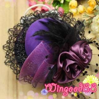 Women Cocktail Party Wedding Feather Rose Mini Top Hat Veil Fascinator 