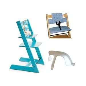 Stokke Tripp Trapp High Chair, Cushion, and Baby Rail   Turquoise with 