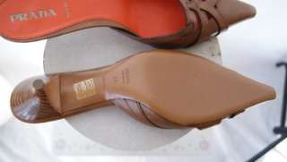 NWOB PRADA brown leather pointed toe slide heels size 41  
