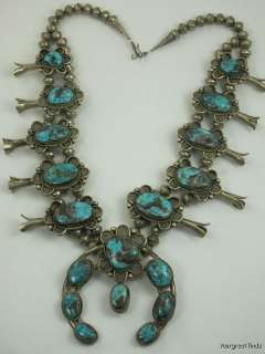 SOUTHWEST TRIBAL STERLING SILVER RARE CARLIN TURQUOISE SQUASH BLOSSOM 