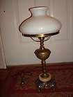VTG TABLE LAMP MARBLE BRASS W 10 HOBNAIL GLASS SHADE