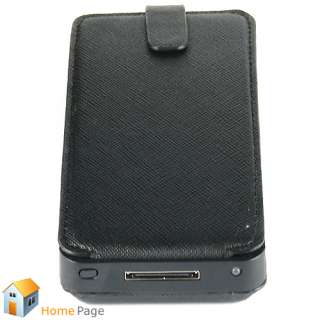 Backup Battery Magnetic Flip Style Leather Case Charger for iPhone 4 