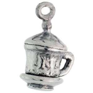  Sterling Silver Tiny Cup & Saucer Pendant, 1/2 in. (13mm 