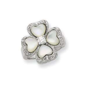   Sterling Silver Mother of Pearl CZ 4 leaf Clover Ring Size 8 Jewelry