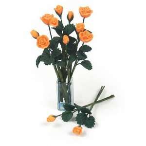  Dollhouse Miniature 12 Apricot Roses with Square Vase 