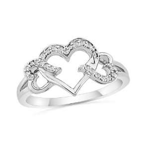   Sterling Silver Round Diamond Triple Heart Ring (1/10 cttw) Jewelry