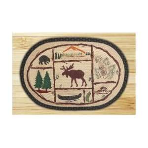  Oval Moose and Canoe Print Cabin Rug, Braided Jute