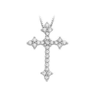  14K White Gold 1/4 ct. Diamond Cross Necklace   16 