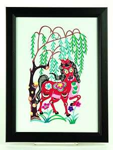 FRAMED PAPER CUT HORSE Wall Art Chinese Zodiac Decor  