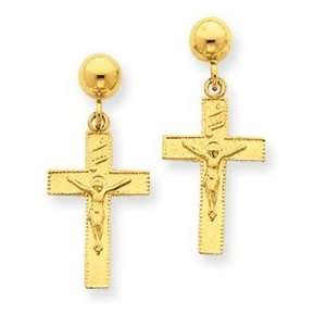  14k Gold Post Crucifix Earrings Jewelry
