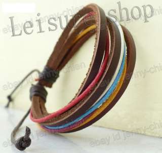 Wholesale Colorful Wax Strings Leather Bracelet 10pcs  