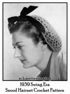 1939 Swing Era Vintage Crochet Snood Hairnet Hair Net Fishnet Pattern 