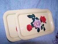 Vintage Serving Trays Retro Roses Yellow Metal Tray Party 