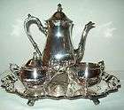 LEONARD SILVER PLATE COFFEE CREAM S​UGAR AND SERVING TRAY SET