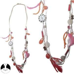   paris women necklace long necklace 108 cm orange comb feather Jewelry