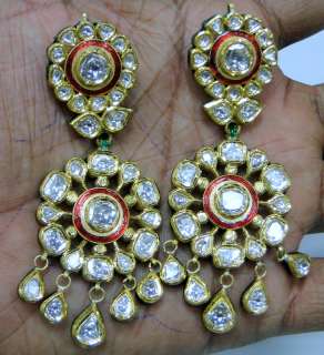 Antique style 20 ct Gold Diamond necklace set kundan meena work  