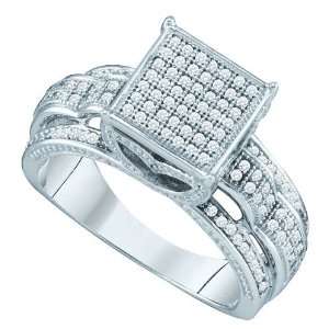  10KWG Square Pedestal Ring of .40CT Micro Pave Sparkling 
