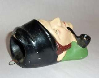   1930s 5 Chalkware Head   Match Holder Sailor with Pipe  