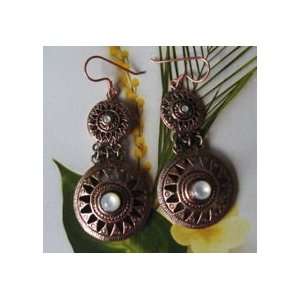  Solid Copper mother of pearl Dangle Earrings TM 1555 