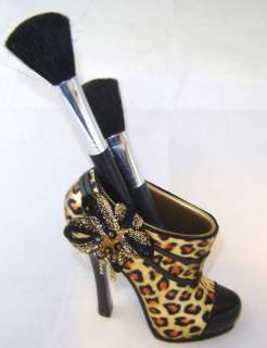 Leopard Stiletto Shoe Cosmetic Brush or Pen Holder NEW  