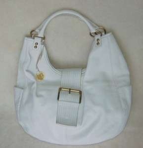 White Leather HOBO Shoulder Bag Purse Handbag Brass rings 