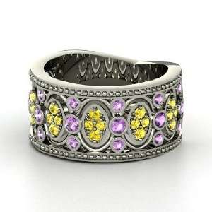 Renaissance Band, Sterling Silver Ring with Amethyst & Yellow Sapphire