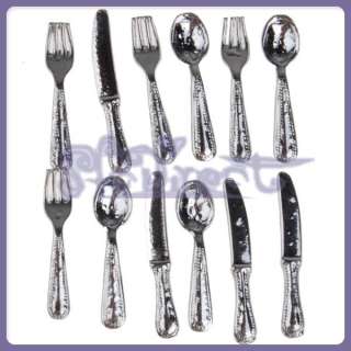 Fancy Silverware 12 Set Fork Spoon Dollhouse Miniature  