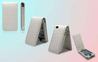 White Croco LEATHER CASE COVER Flip Wallet for IPHONE 4  