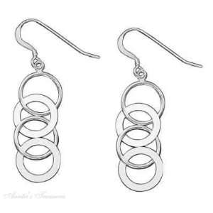  Sterling Silver Interlocked Open Circle Dangle Earrings 
