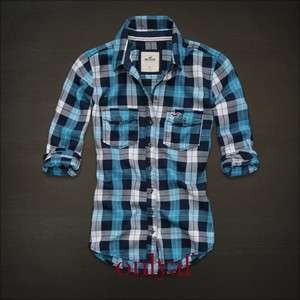 NWT 2012 HOLLISTER by Abercrombie Jack Creek Blue Check Button Shirt 
