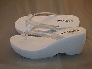 Flip Flops New White Wedge with Bow Choice of Sizes  