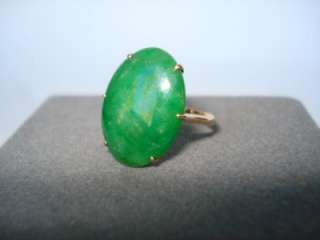 Fine Vintage Chinese Jadeite Jade 18k Gold Ring Signed  