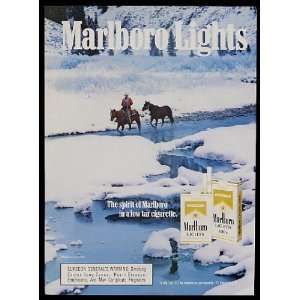  1989 Marlboro Lights Cigarette Horses Snowy River Print Ad 