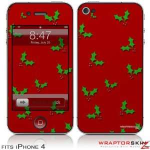  iPhone 4 Skin   Christmas Holly Leaves on Red (DOES NOT 