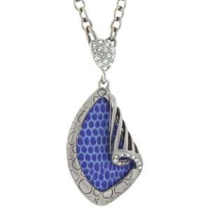 Necklace Vibrant Blue Leather Silver Tone Swarovski Crystals 18 inches 