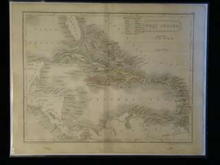WEST INDIES Map 1844 Antique HAND COLORED Bahamas RARE  