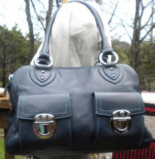   GORGEOUS Navy Blue Leather Fat Satchel Bag Made In ItalyPurse  