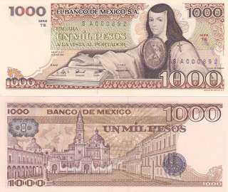 Mexico $ 1,000 Pesos Juana de Asbaje Mar 25, 1982 UNC A000892 Low 