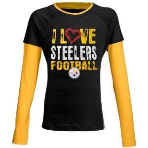 Reebok Pittsburgh Steelers Youth Girls Black Love Double Layer T shirt