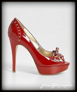 NIB NEW GUESS Medium Red KADI Peep Toe BOW TIE Pumps Shoes Heels 