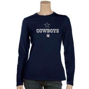   Cowboys Ladies Navy Blue Team Lockup Too Sideline Long Sleeve T shirt