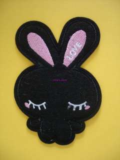 This is an order for 1 piece of Kawaii Love Bunny iron on / sew on 