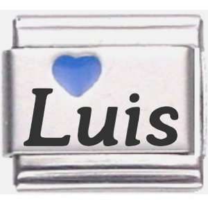    Luis Dark Blue Heart Laser Name Italian Charm Link Jewelry